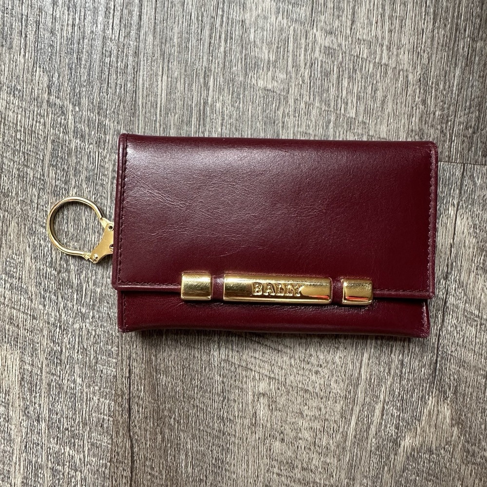 Authentic Bally Wallet Red Burgundy Leather Bi Fold Coin Pouch EUC